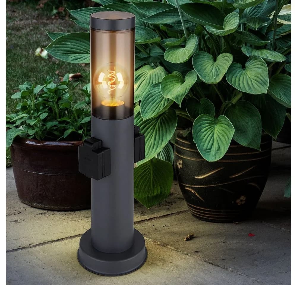 GLOBO LIGHTING Außen-Stehlampe Anthrazit Sockelleuchte mit Steckdose