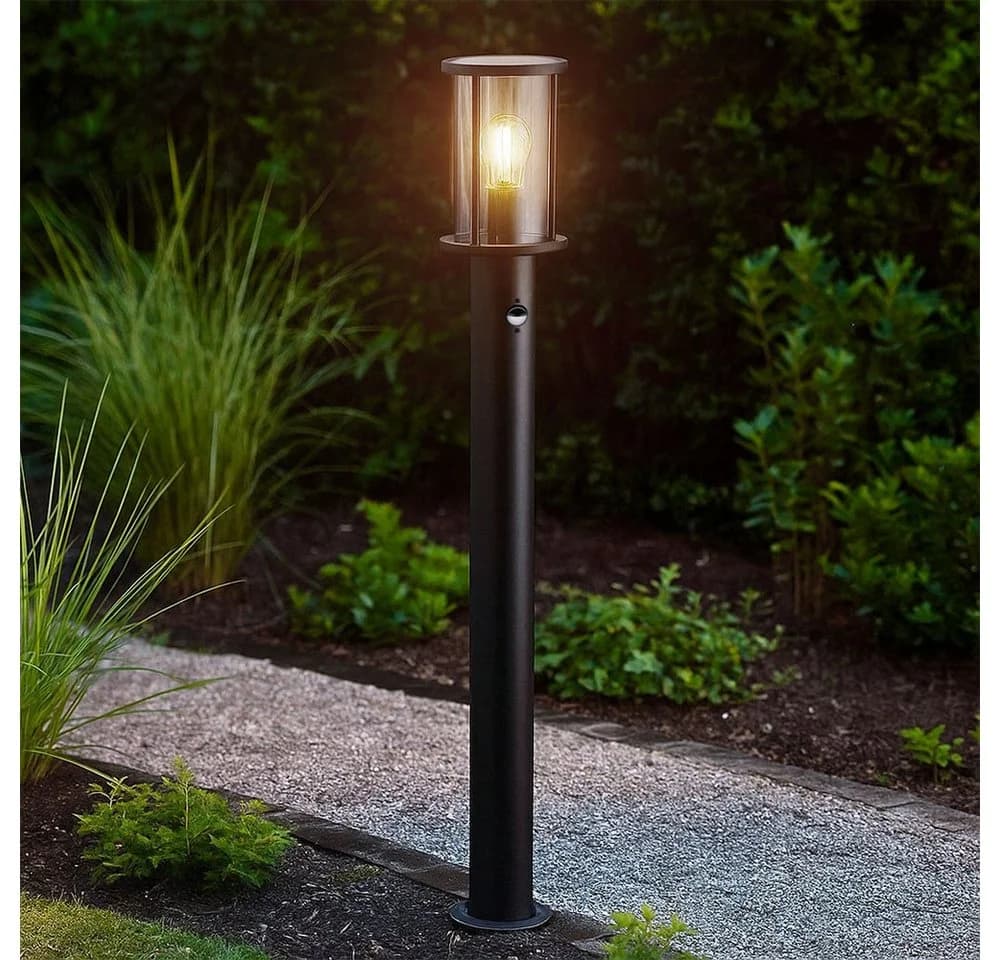 GLOBO LIGHTING Außen-Stehlampe Schwarz Edelstahl Rauchglas E27