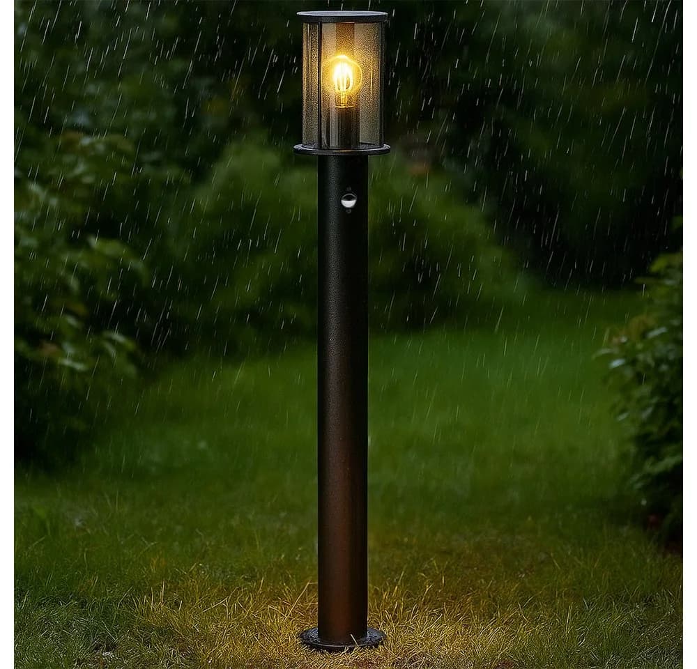 GLOBO LIGHTING Außen-Stehlampe Schwarz Edelstahl Rauchglas E27 - Bild 4