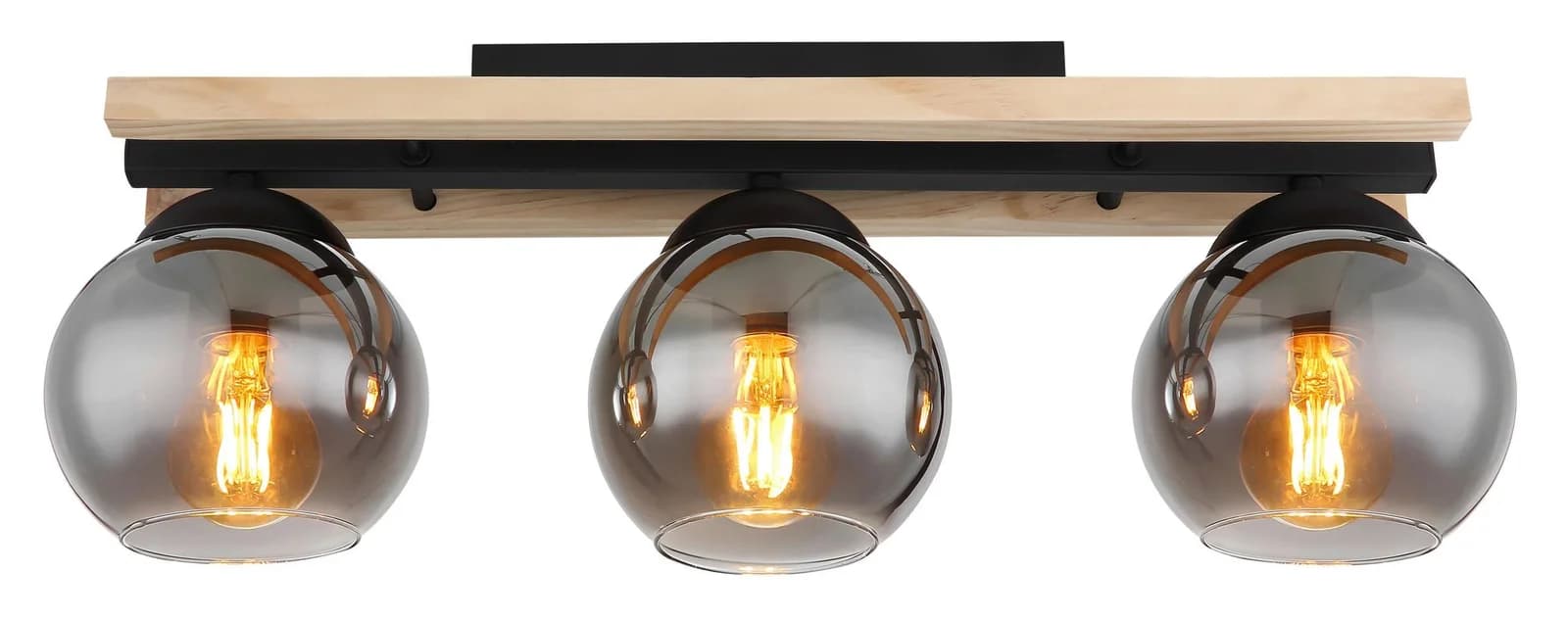 Deckenlampe Conni 60 cm Rauchgrau Holz/Glas 3-flg. Globo