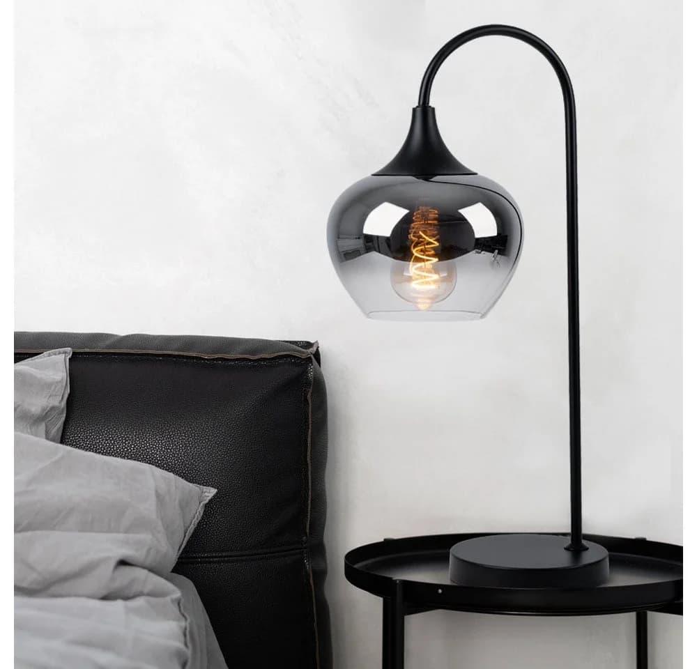 GLOBO LIGHTING Tischleuchte Rauch Schwarz E27 Glas Metall - Bild 3