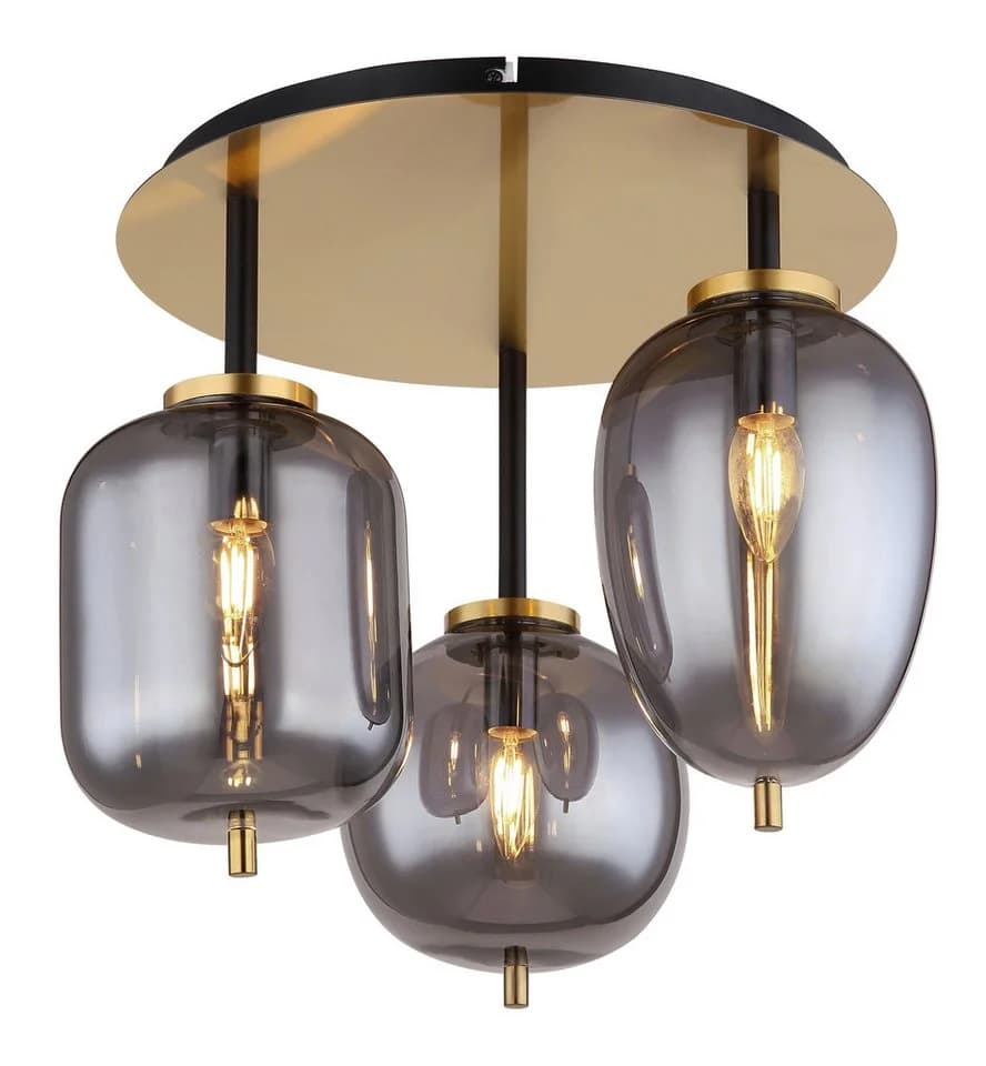 GLOBO LIGHTING Deckenleuchte BLACKY I, 3x E14, Messing matt, Rauchglas - Bild 2