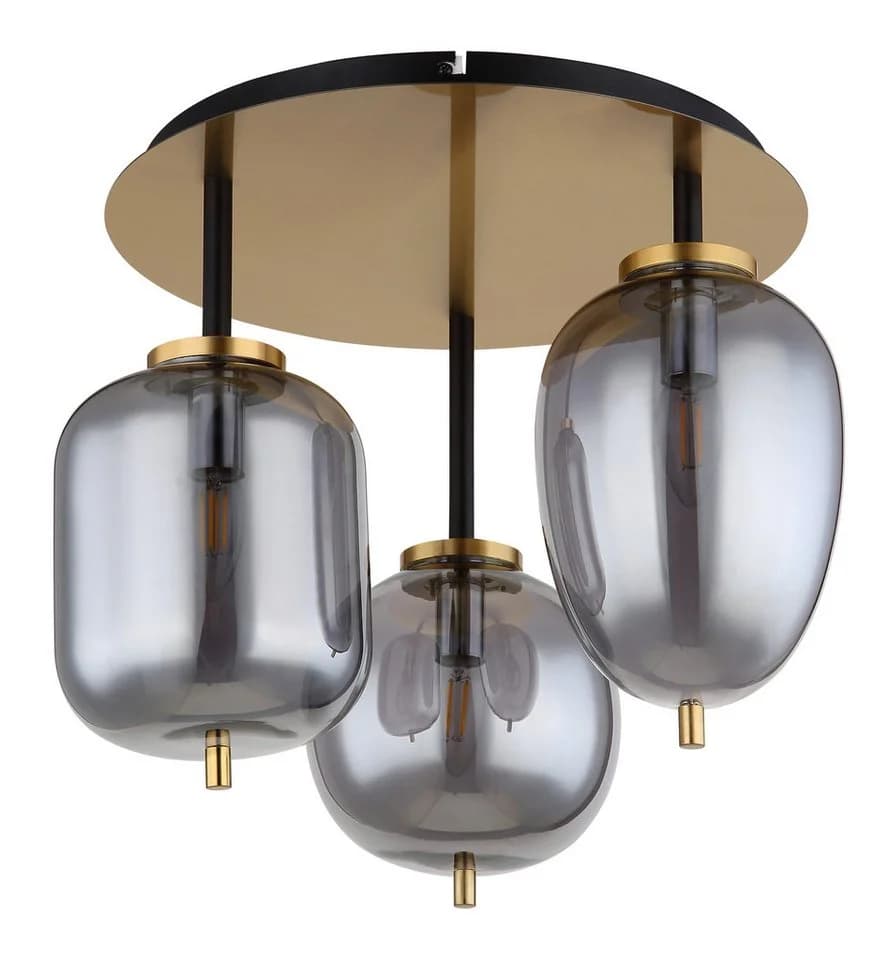 GLOBO LIGHTING Deckenleuchte BLACKY I, 3x E14, Messing matt, Rauchglas - Bild 3