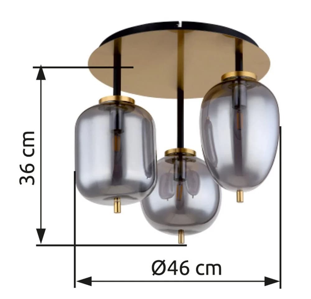 GLOBO LIGHTING Deckenleuchte BLACKY I, 3x E14, Messing matt, Rauchglas - Bild 4