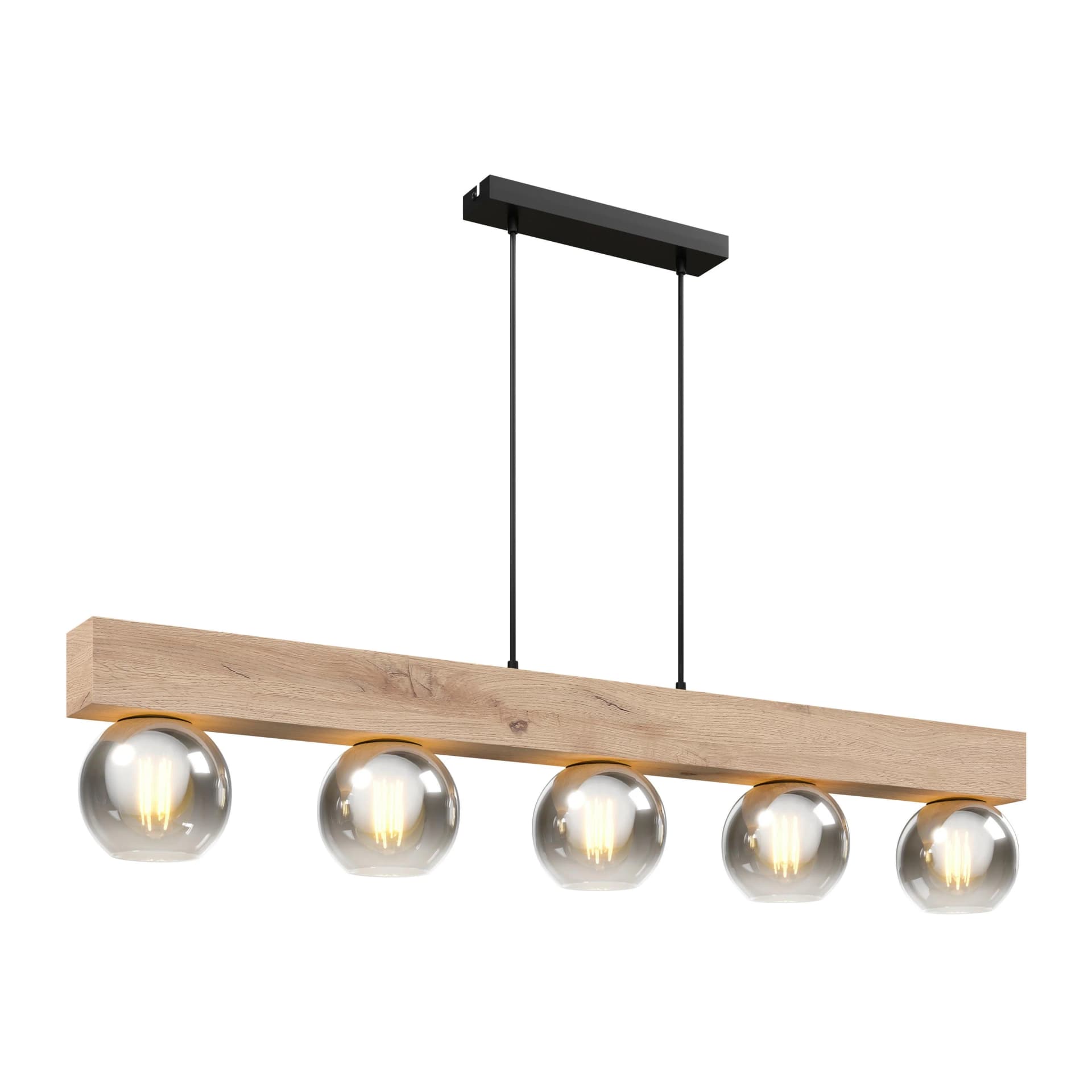 GLOBO LIGHTING Pendelleuchte 5-flammig Holzoptik Rauchglas Schwarz