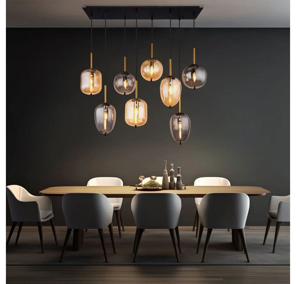 GLOBO LIGHTING Pendelleuchte 8-flammig Messing-matt Amber-Glas - Bild 3