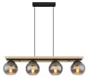 Globo Hängeleuchte Conni, Rauchgrau, Holz, Metall, Glas, 4-flg. Bild 1