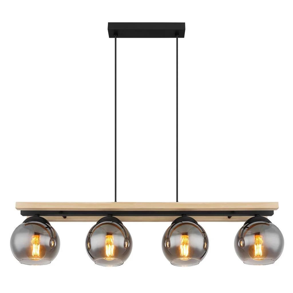 Globo Hängeleuchte Conni, Rauchgrau, Holz, Metall, Glas, 4-flg. - Bild 2