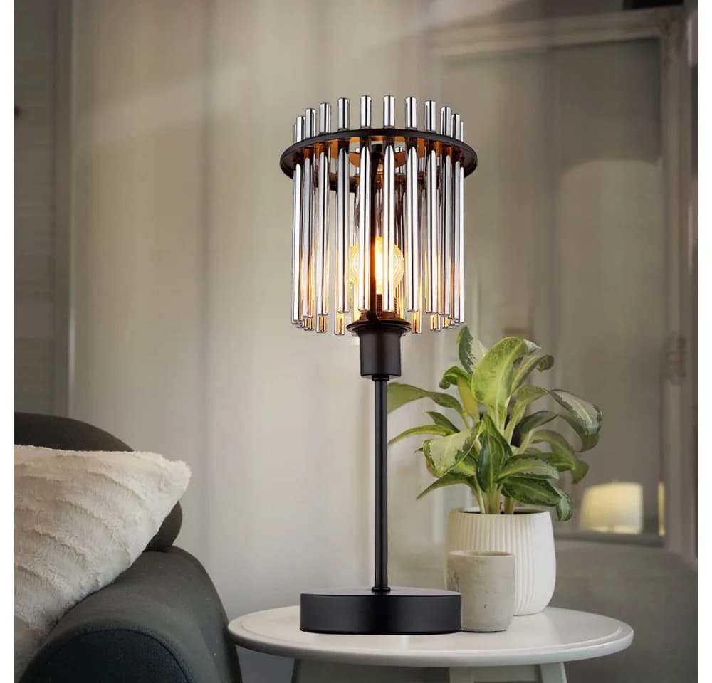 GLOBO LIGHTING Schreibtischlampe Schwarz Rauch Glas Metall E14