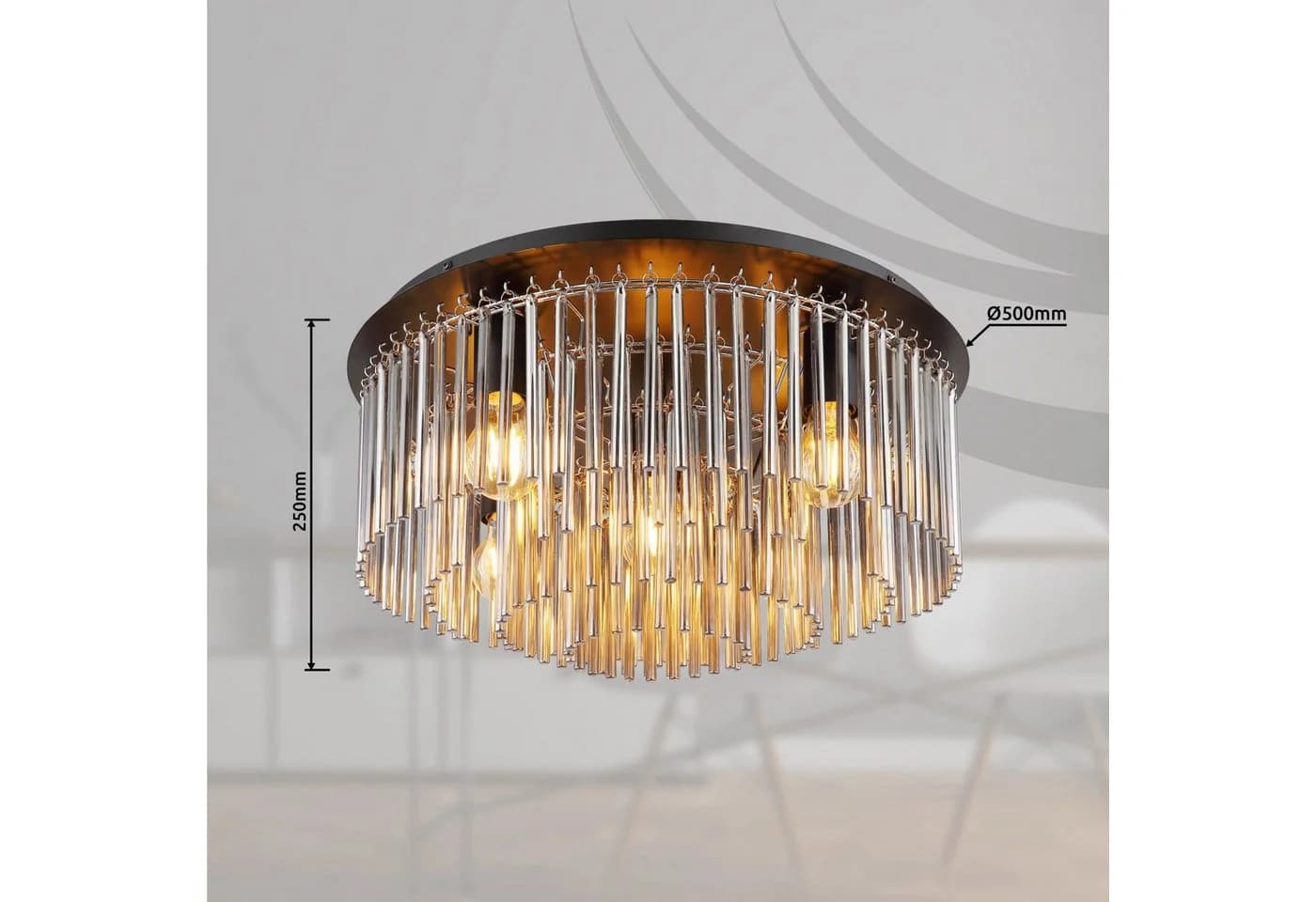 GLOBO LIGHTING Deckenleuchte GORLEY Design Glasstäbe Schwarz Chrom - Bild 5