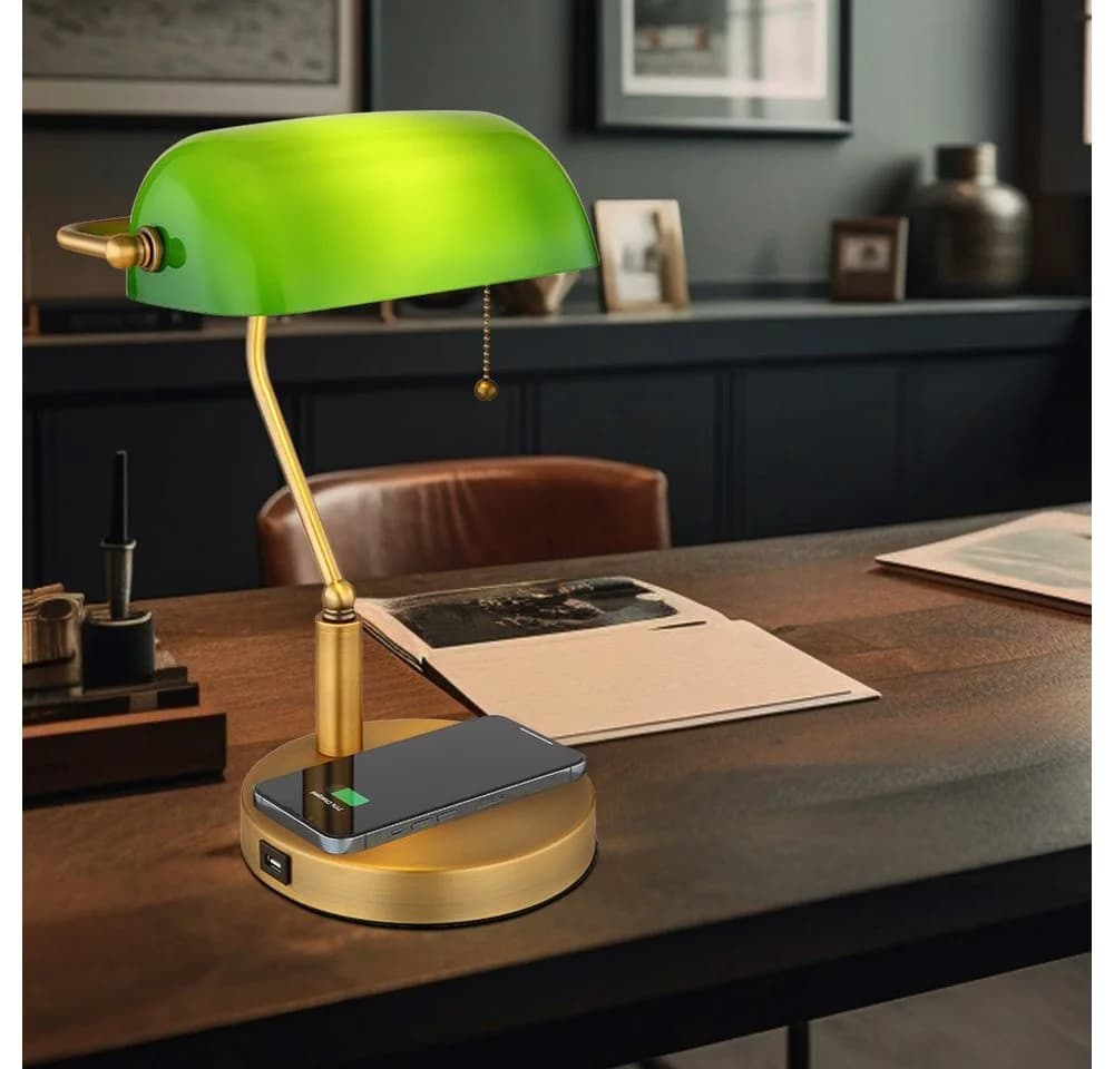 GLOBO LIGHTING Tischleuchte Altmessing mit USB & Wireless Charging