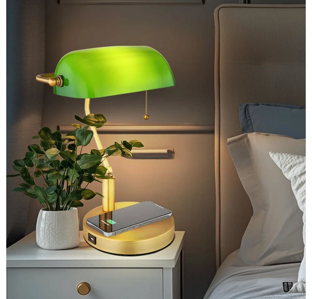 GLOBO LIGHTING Tischleuchte Altmessing mit USB & Wireless Charging - Bild 3