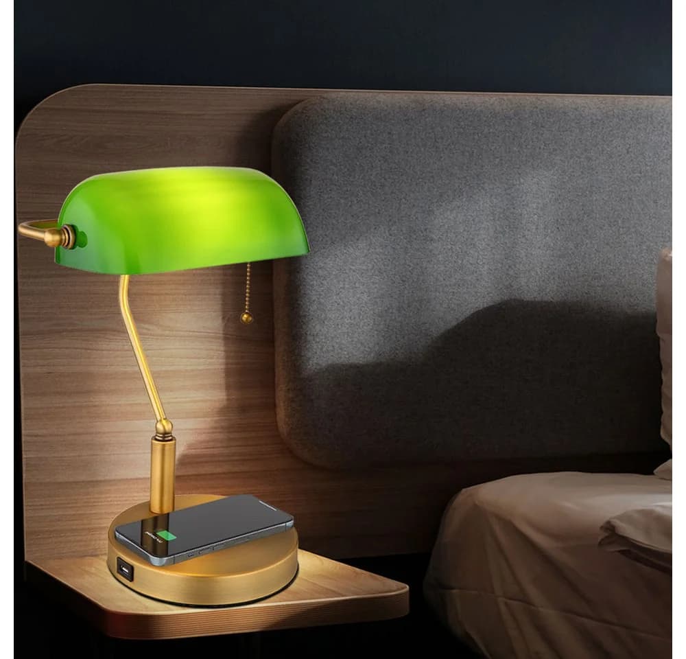 GLOBO LIGHTING Tischleuchte Altmessing mit USB & Wireless Charging - Bild 5