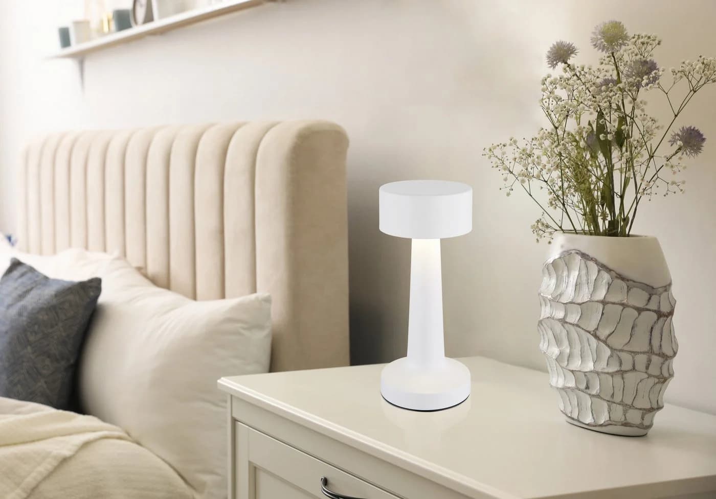 GLOBO LIGHTING LED Tischleuchte ANGELIKA Weiß Matt Dimmbar Akkutischleuchte