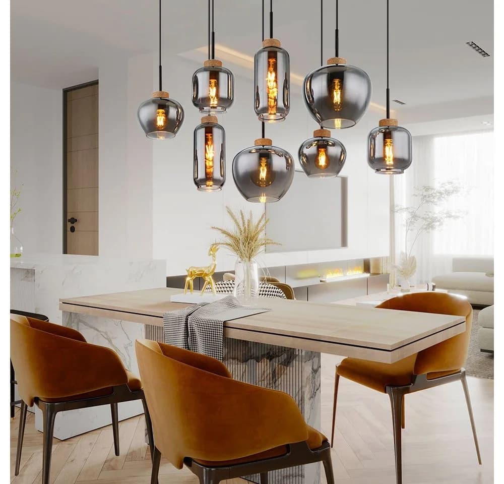 GLOBO LIGHTING Hängeleuchte 8-flammig Rauchglas Metall Holz E27