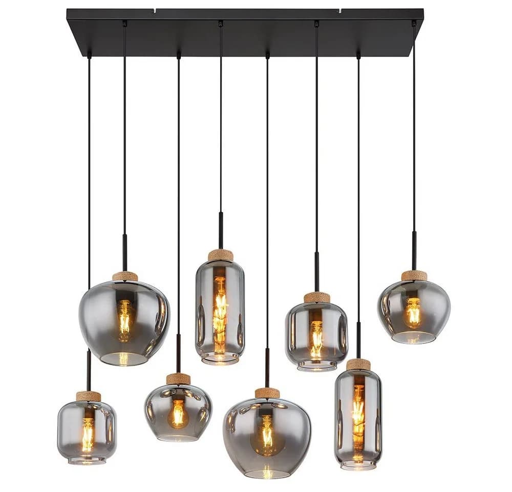 GLOBO LIGHTING Hängeleuchte 8-flammig Rauchglas Metall Holz E27 - Bild 2