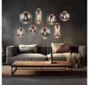 GLOBO LIGHTING Hängeleuchte 8-flammig Rauchglas Metall Holz E27 Bild 3