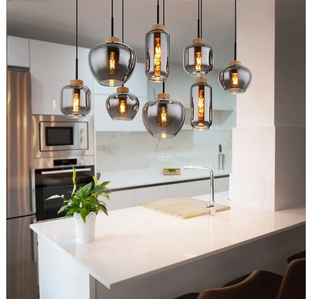 GLOBO LIGHTING Hängeleuchte 8-flammig Rauchglas Metall Holz E27 - Bild 4