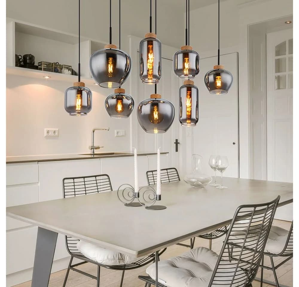 GLOBO LIGHTING Hängeleuchte 8-flammig Rauchglas Metall Holz E27 - Bild 5