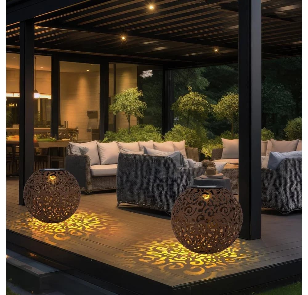 GLOBO LIGHTING Solarleuchte Kugel rostfarben Metall - Bild 5