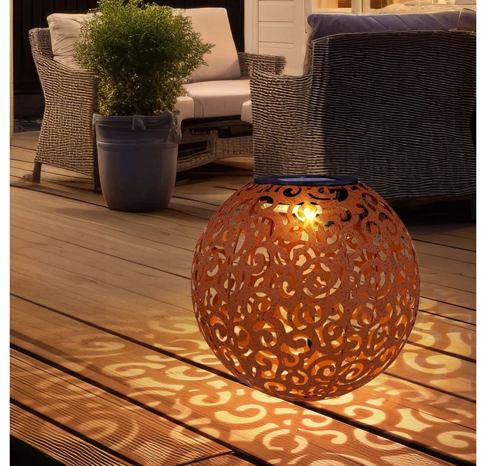 GLOBO LIGHTING Solar Gartenleuchte Kugel Rostfarben Metall