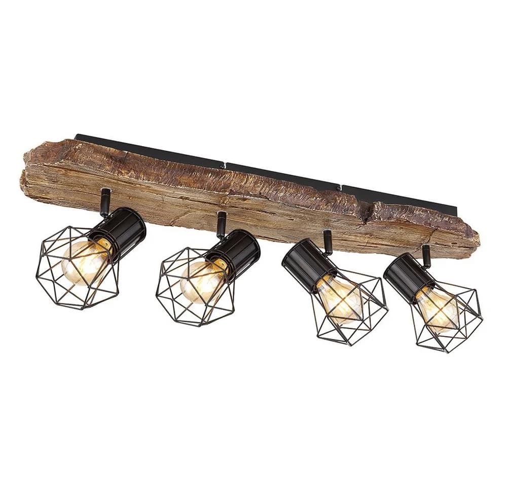 GLOBO LIGHTING Deckenspot 4x E27 Landhaus Holzoptik Schwarz Braun