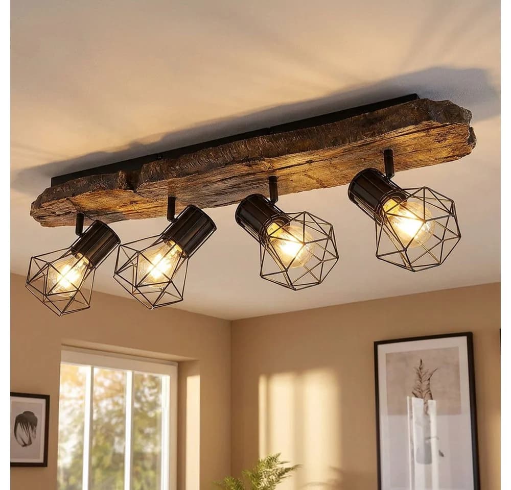 GLOBO LIGHTING Deckenspot 4x E27 Landhaus Holzoptik Schwarz Braun - Bild 2