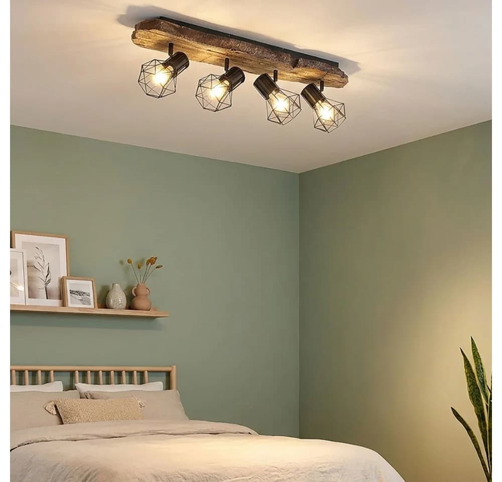 GLOBO LIGHTING Deckenspot 4x E27 Landhaus Holzoptik Schwarz Braun - Bild 4