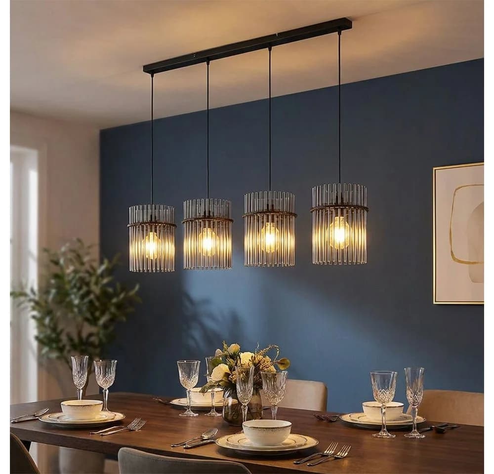 GLOBO LIGHTING LED Pendelleuchte Schwarz 3x E27 Glasstäbe - Bild 2