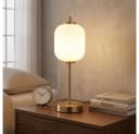 GLOBO LIGHTING Tischleuchte mit opalem Glasschirm und messingfarbenem Metall Bild 4