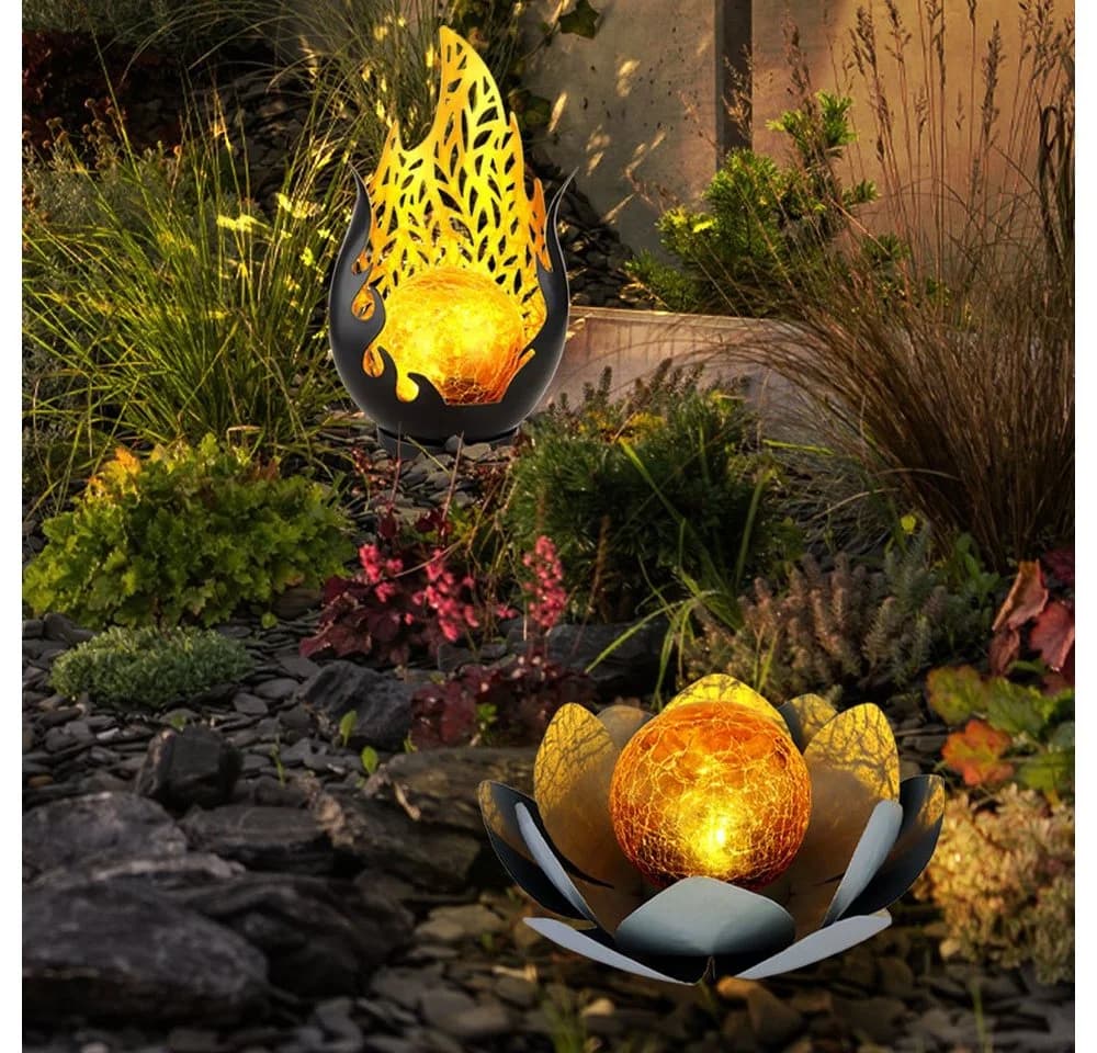 GLOBO LIGHTING Solarleuchte LED Set Lotusblume & Flammen Warmweiß - Bild 3