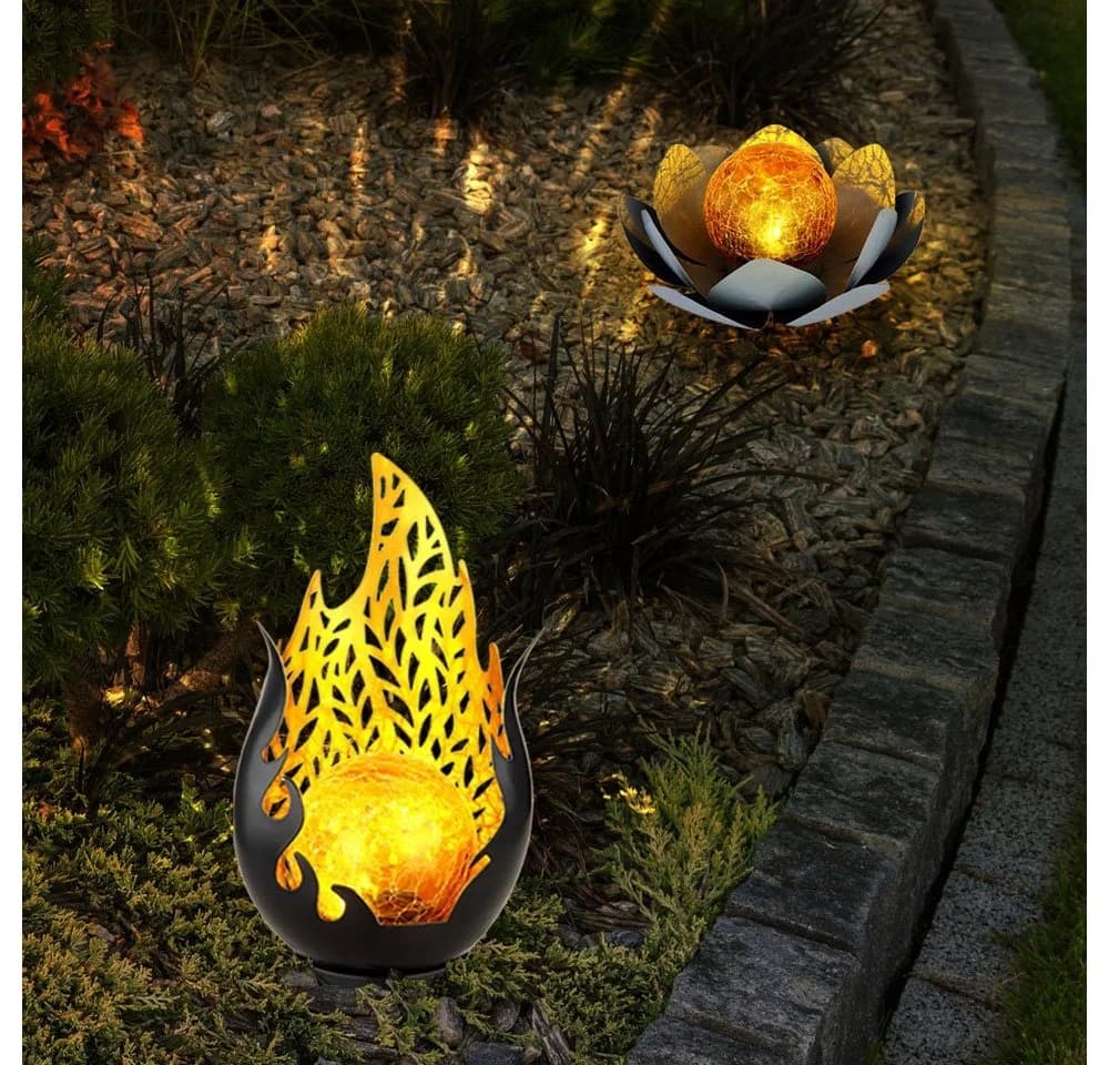 GLOBO LIGHTING Solarleuchte LED Set Lotusblume & Flammen Warmweiß - Bild 5