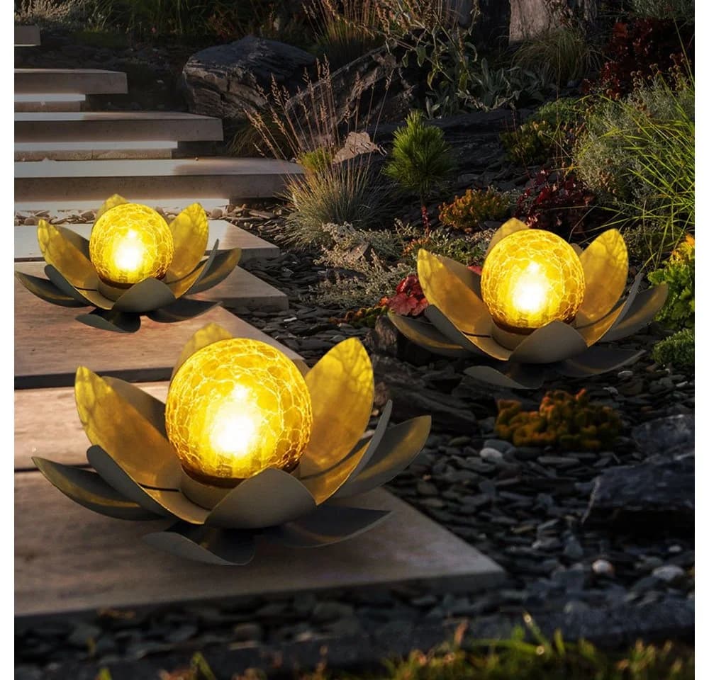 GLOBO LIGHTING LED Solarleuchte Warmweiß 3x Asia Garten Lotusblüte Deko Solar