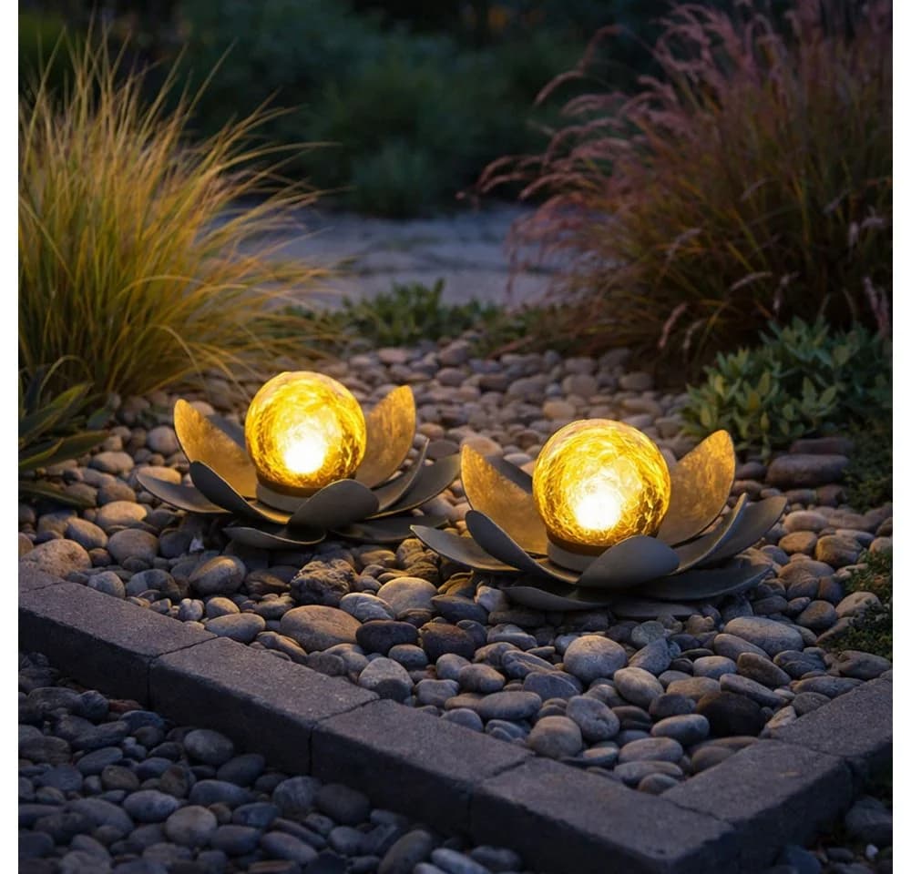 GLOBO LIGHTING LED Solarleuchte Warmweiß 3x Asia Garten Lotusblüte Deko Solar - Bild 3