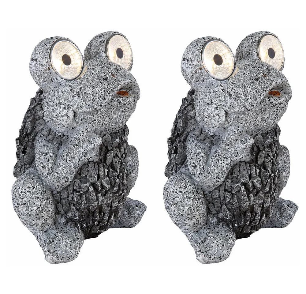GLOBO LIGHTING Solarleuchte Frosch grau LED Steinoptik 2x