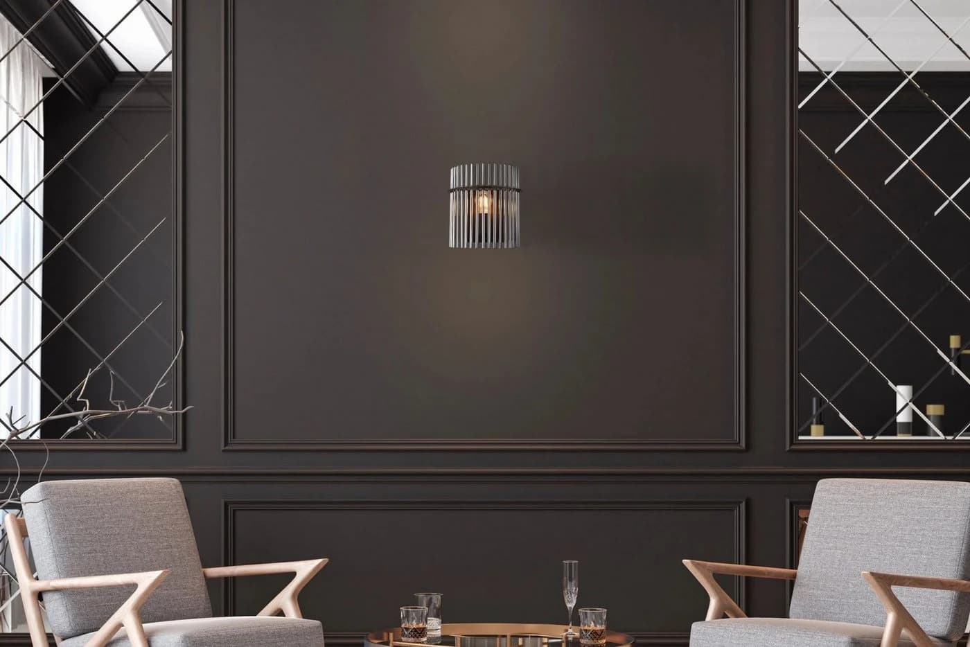 GLOBO LIGHTING Wandleuchte GORLEY Schwarz Glasstäbe Modern
