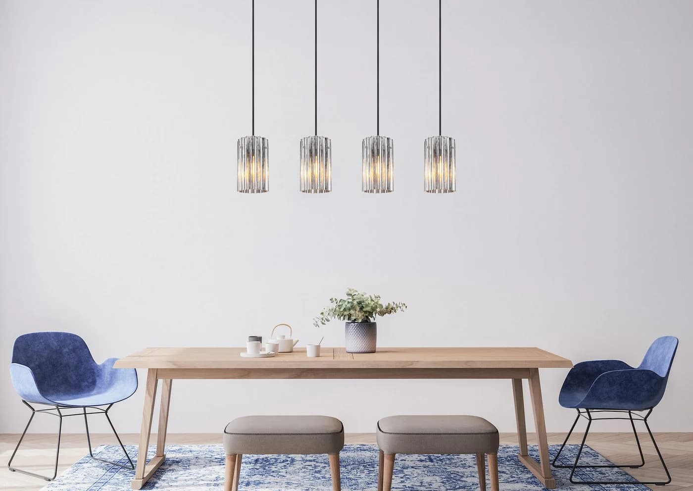 GLOBO LIGHTING Pendelleuchte Metall Nickel Glas 4x E27 Hängeleuchte