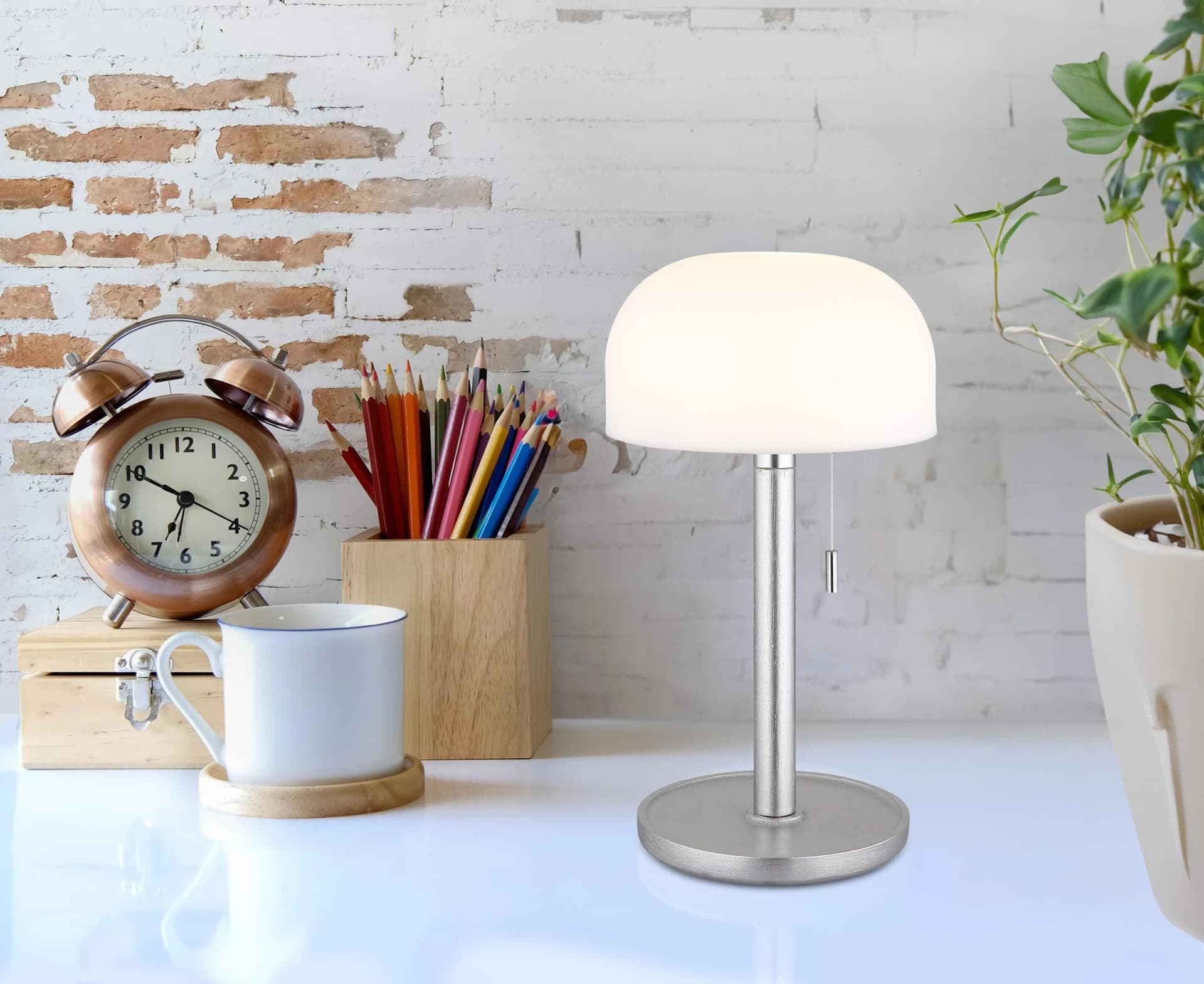 GLOBO LIGHTING LED Tischleuchte NORMAN silberfarben matt Bambus
