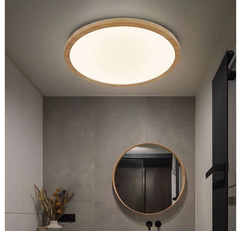 GLOBO LIGHTING LED Deckenleuchte Warmweiß IP44 Holzoptik 3-Stufen-Dimmer