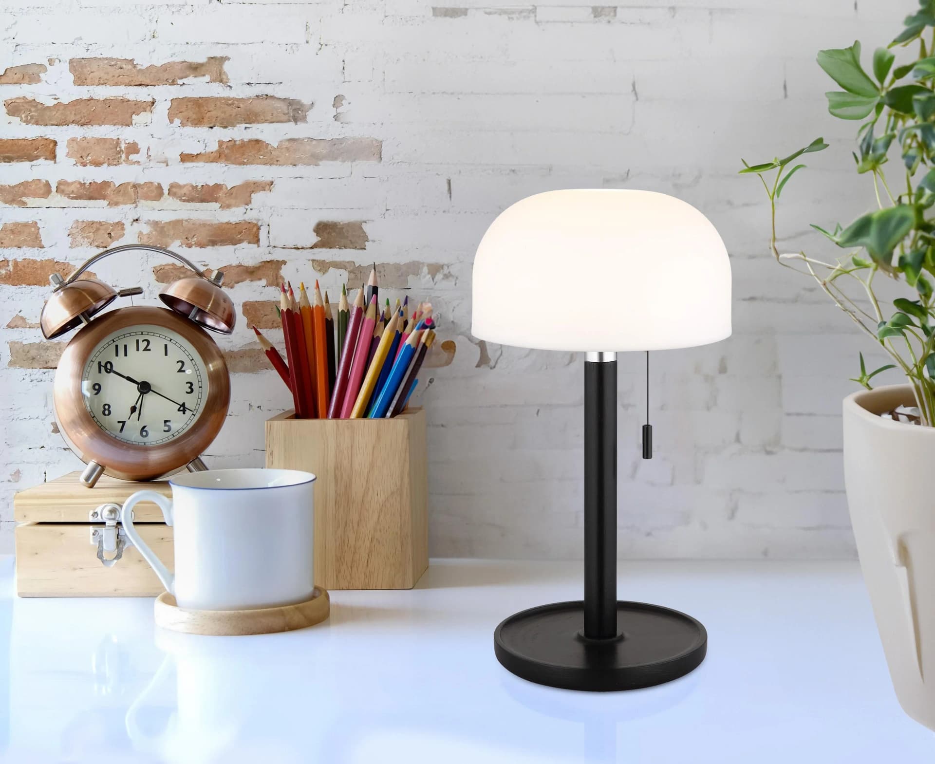 GLOBO LIGHTING LED Tischleuchte NORMAN Schwarz Bambus