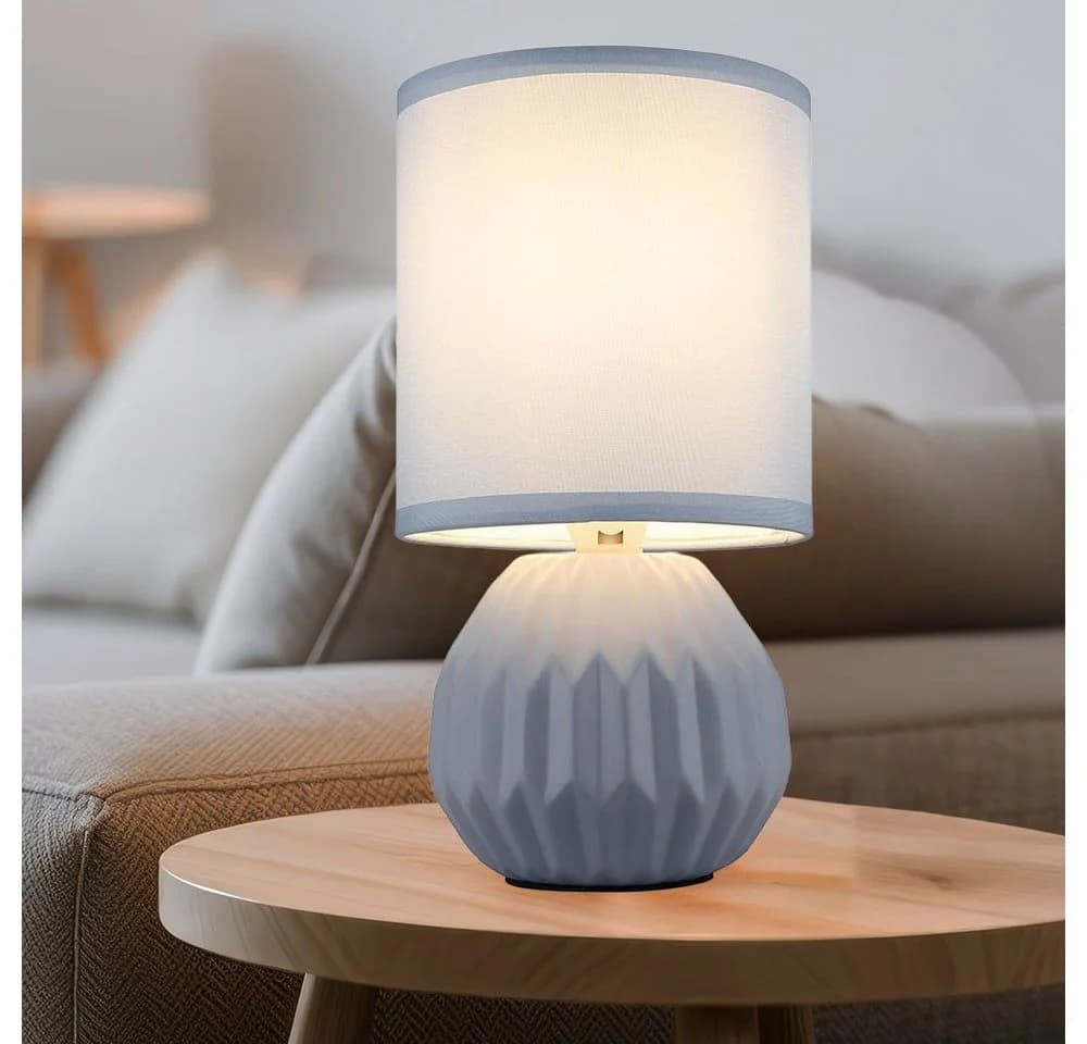 GLOBO LIGHTING Tischleuchte Blau Keramik Textilschirm