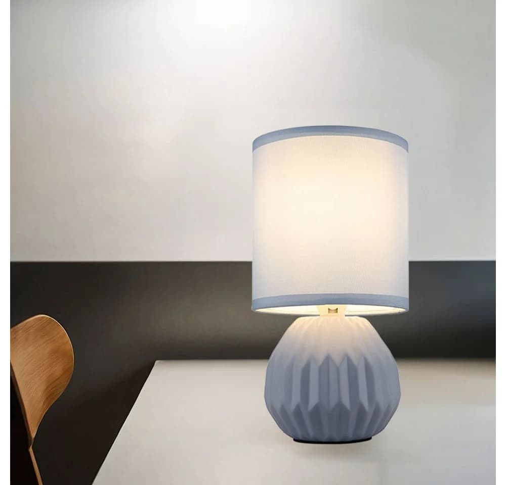 GLOBO LIGHTING Tischleuchte Blau Keramik Textilschirm - Bild 5