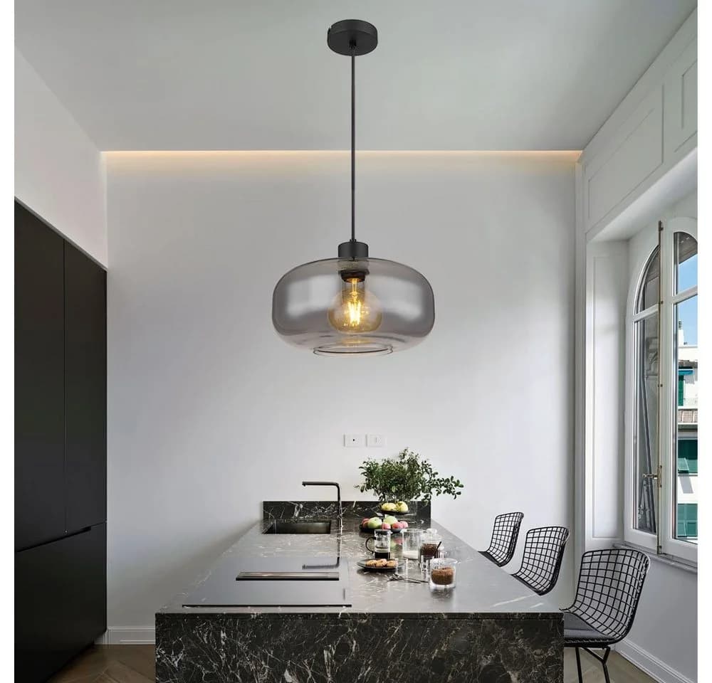 GLOBO LIGHTING Pendelleuchte Rauchglas Schwarz LED inklusive