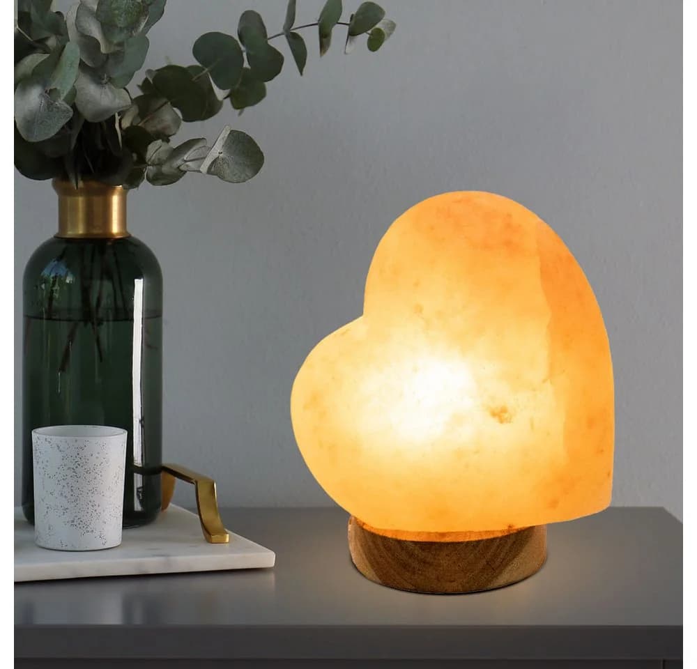 GLOBO LIGHTING Tischleuchte Salzkristall Herzform E14 Holzsockel