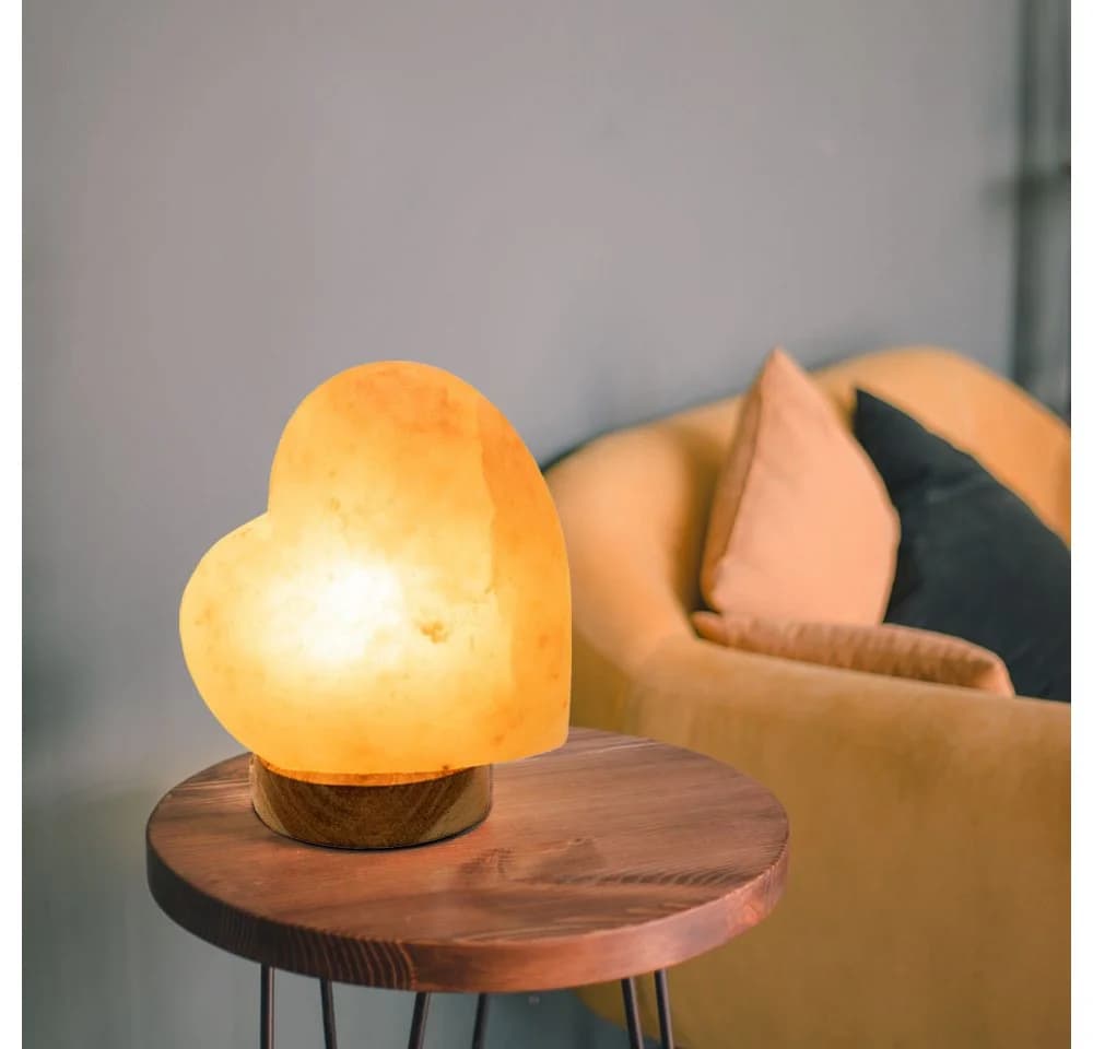 GLOBO LIGHTING Tischleuchte Salzkristall Herzform E14 Holzsockel - Bild 3