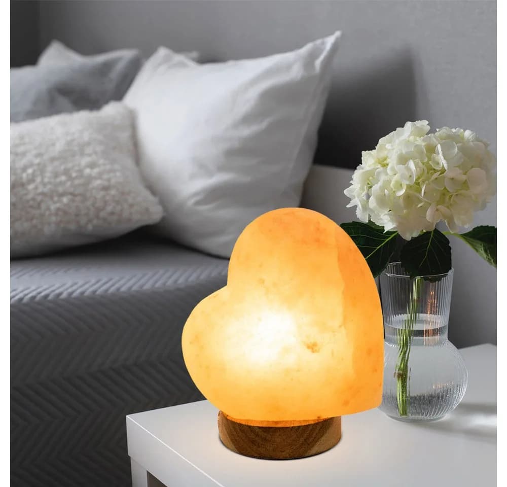 GLOBO LIGHTING Tischleuchte Salzkristall Herzform E14 Holzsockel - Bild 4