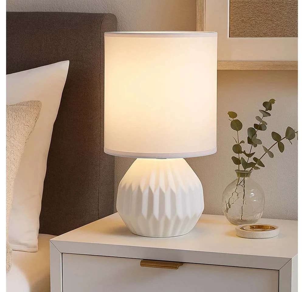 GLOBO LIGHTING Tischleuchte Keramik Textil Weiß - Bild 2