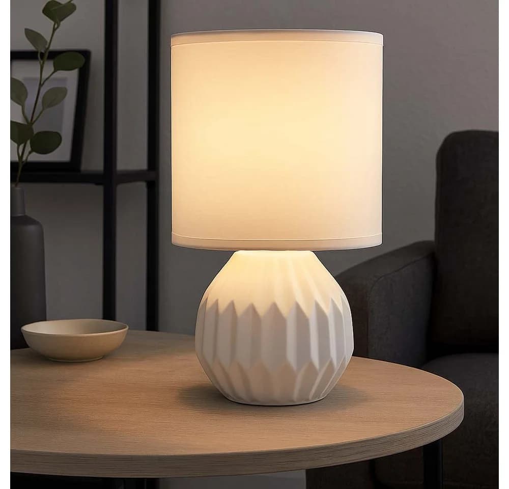 GLOBO LIGHTING Tischleuchte Keramik Textil Weiß - Bild 4