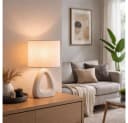 GLOBO LIGHTING Tischleuchte Weiß Keramik Textil E14 Bild 3