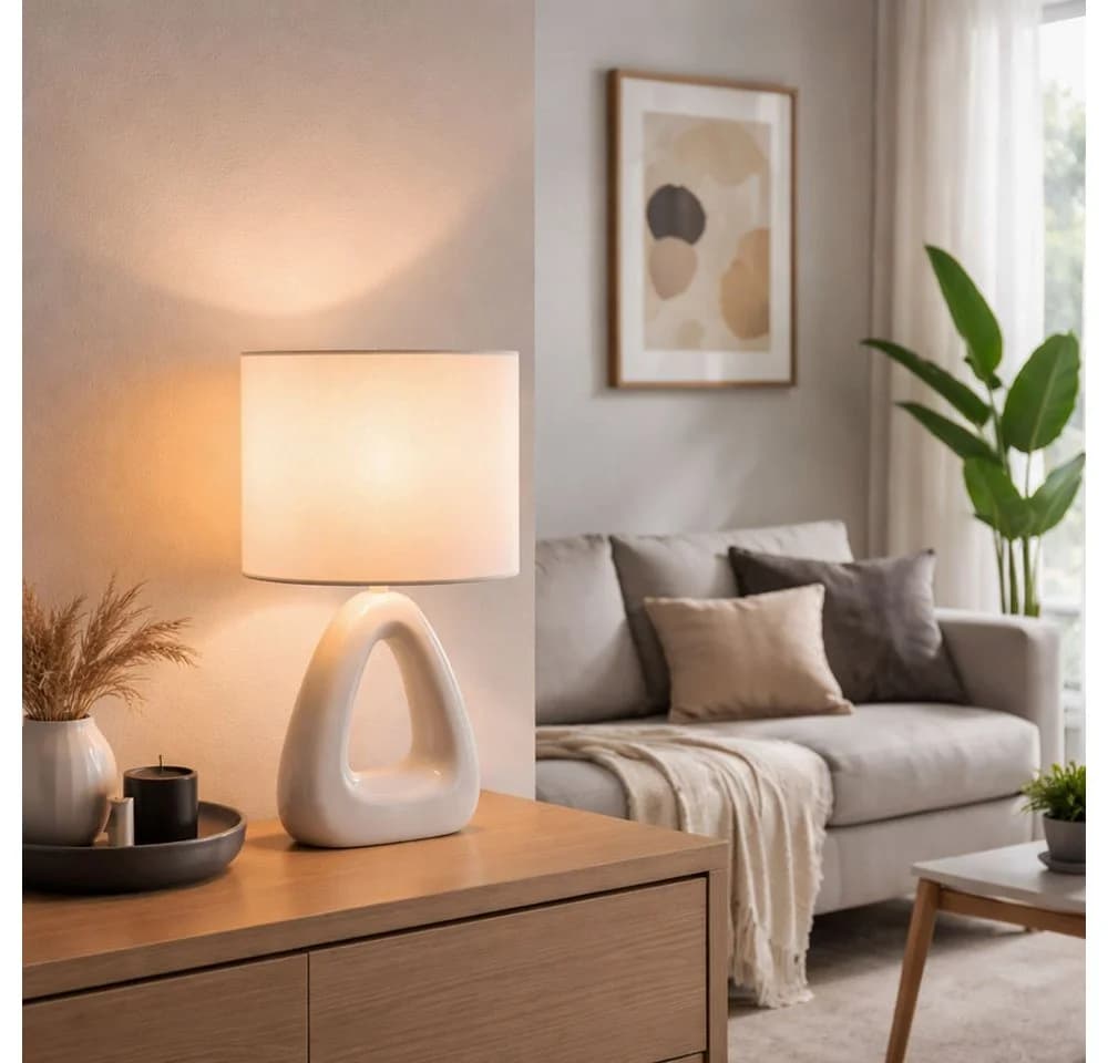 GLOBO LIGHTING Tischleuchte Weiß Keramik Textil E14 - Bild 3